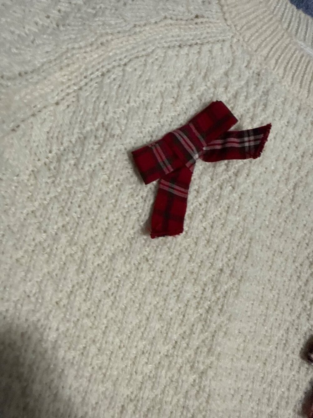 Carters Baby Girls Cream Knit Romper Red Plaid Bow Accents 9M - Picture 2 of 4